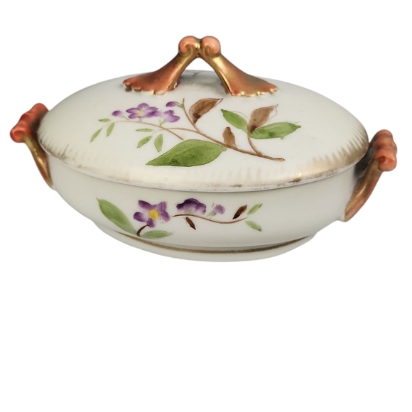 Trinket Jewelry Box 5" Andrea by Sadek Porcelain Gold 80's Hand Painted Japan - Picture 1 of 5